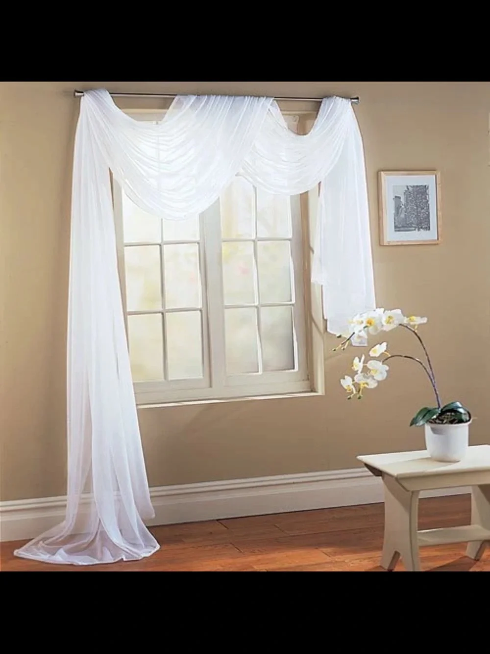 Sheer White Window Swag Curtain - Or Decoration Wedding